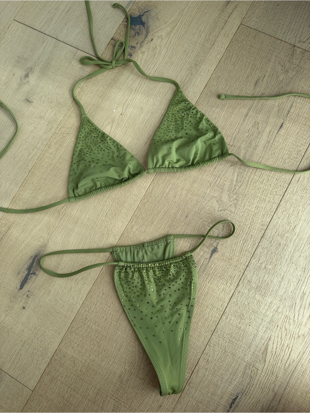 Ohpolly Green Embellished Triangle Bikini - Women Swim
